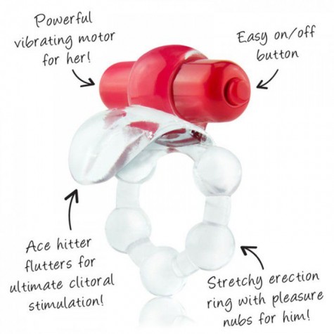 Виброкольцо с язычком и красным виброэлементом Overtime